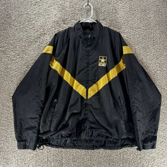 Vintage 90s US Army Windbreaker Jacket Mens 2XL XXL Back Yellow Stripes Full Zip